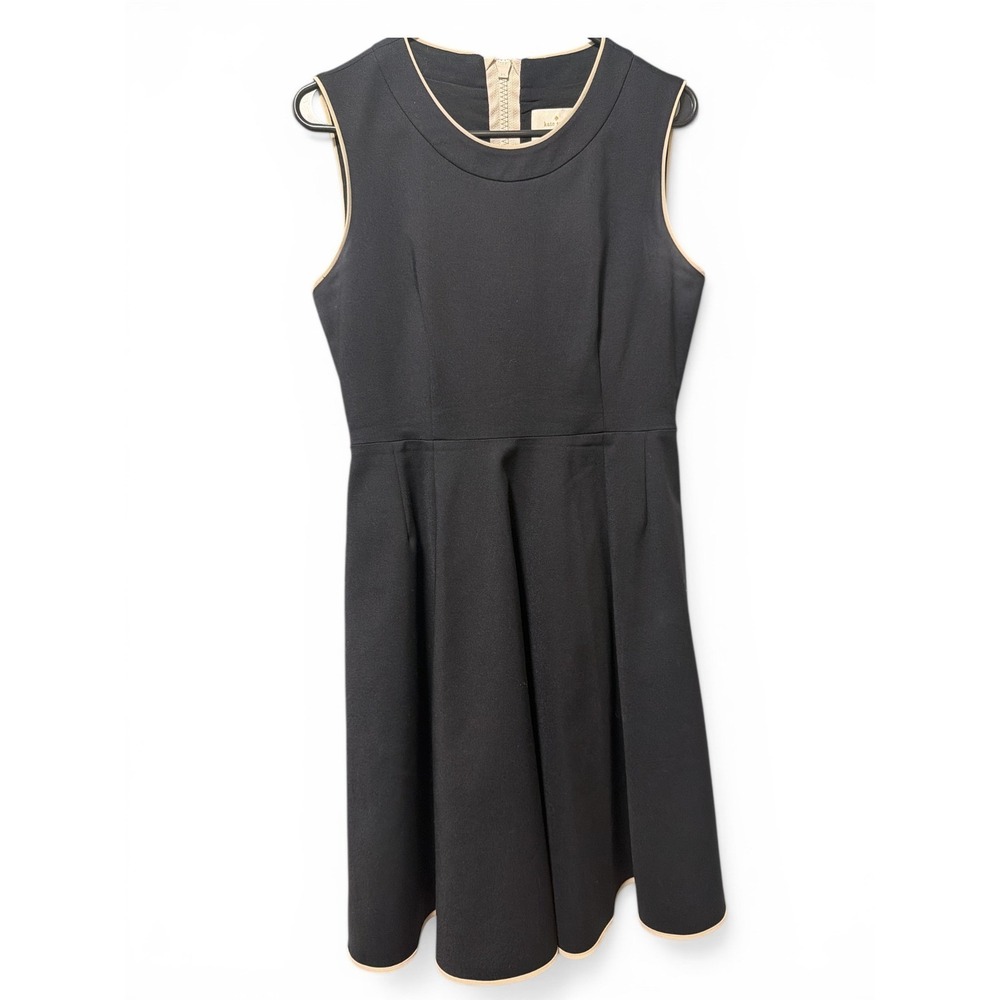 Kate Spade Black Fit and Flare Dress Sleeveless Contrast Piping Exposed Zipper - Picture 3 of 7